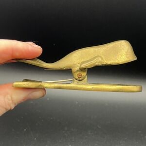 Vintage 4" Brass Whale Door Knocker Clip Holder Paper Weight Nautical Gold
